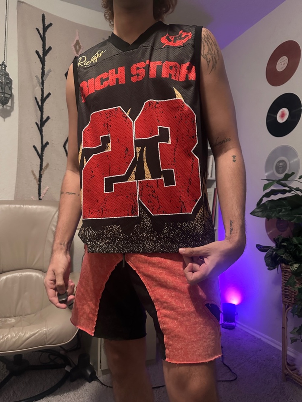 SHEIN Black and Red Mesh Graphic Jersey